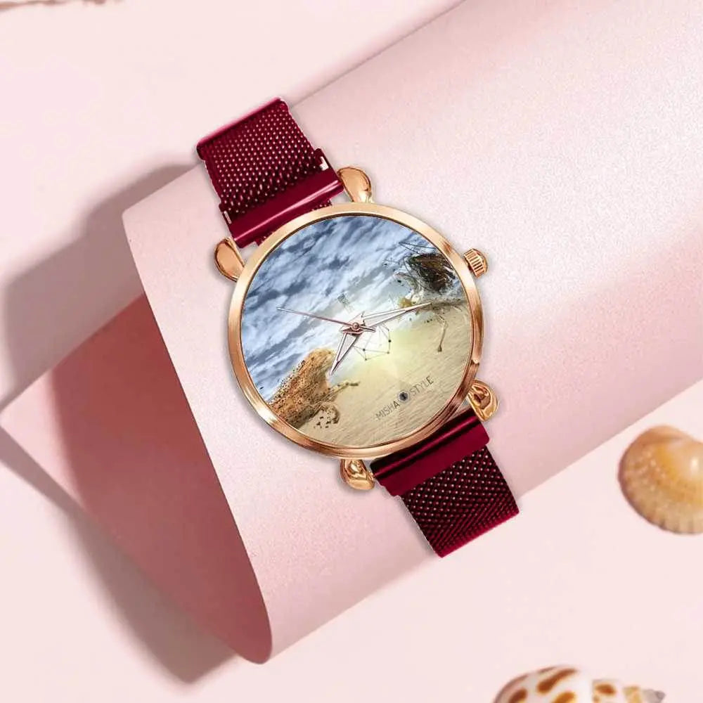 Women's Magnetic Buckle Quartz Wrist Watches  - Red - IVORYNN