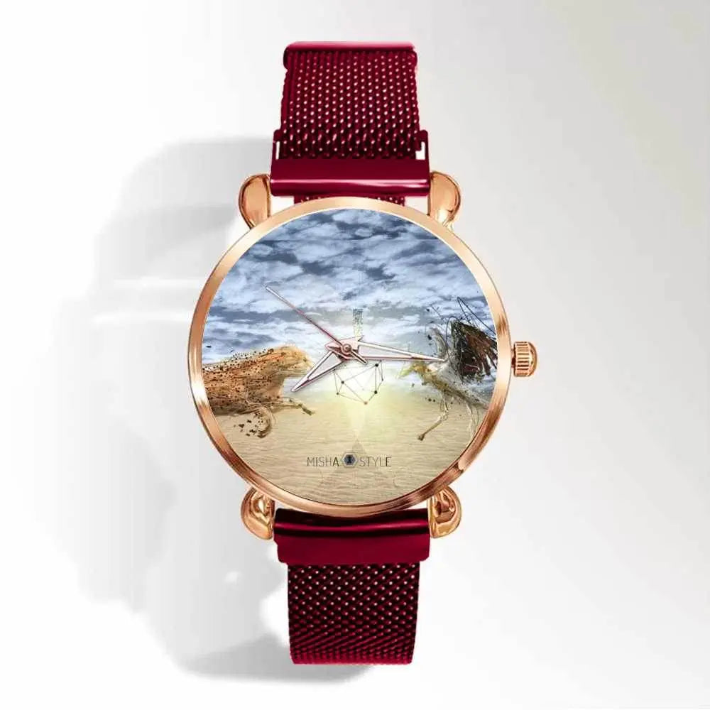 Women's Magnetic Buckle Quartz Wrist Watches  - Red - IVORYNN