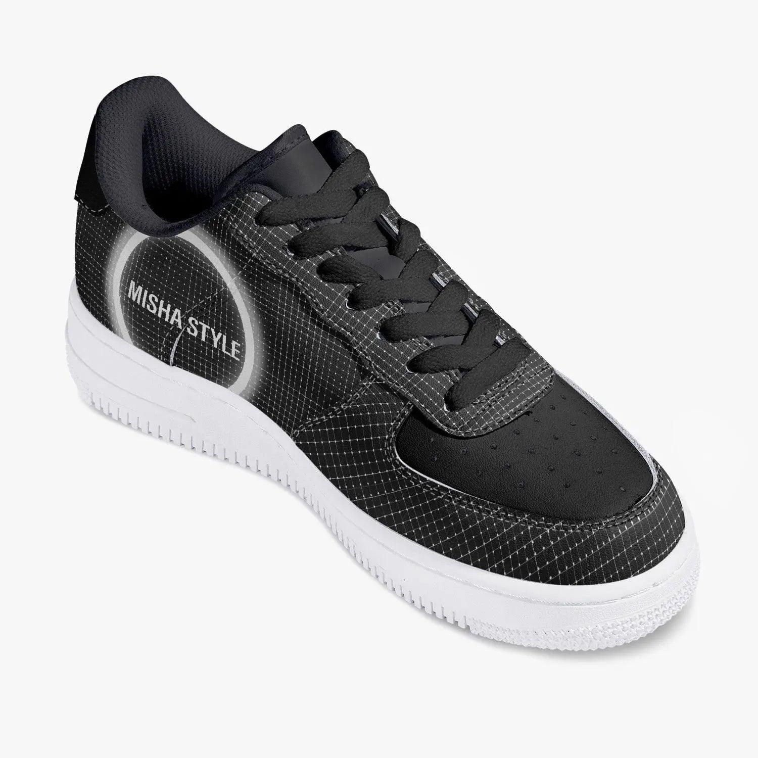 Black Low-Top Leather Sports Sneakers - Mishastyle