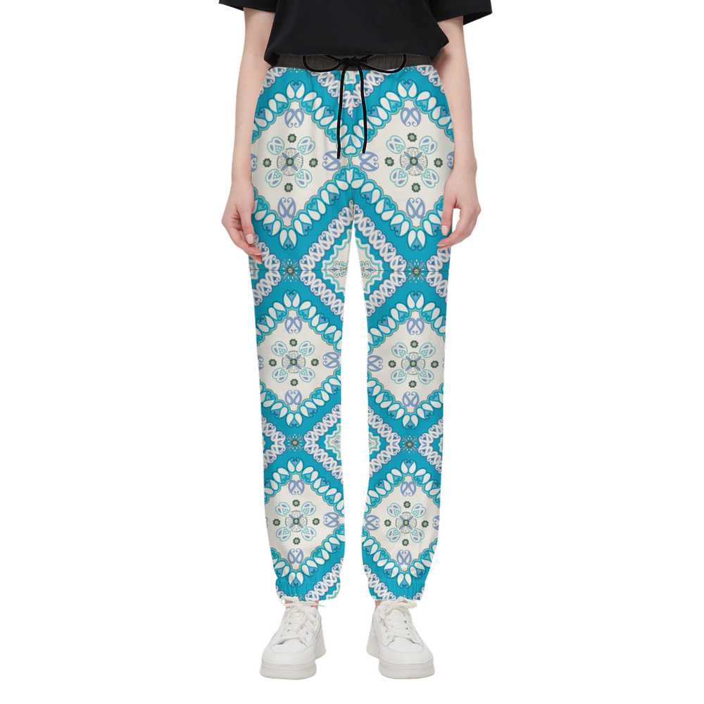 Decorative Casual Fit Jogging Pants - Turquoise - Mishastyle