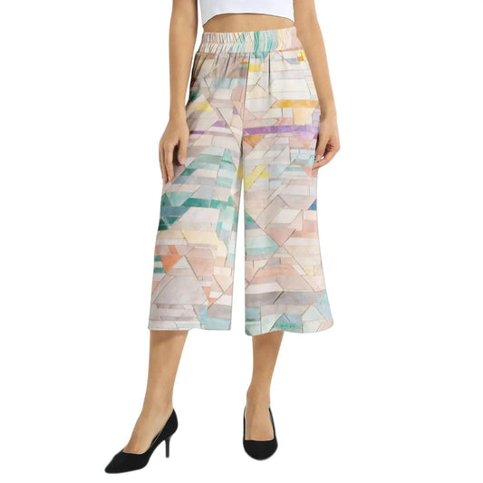 Elastic Waist Capris Wide Leg Pant - Colorful - Mishastyle