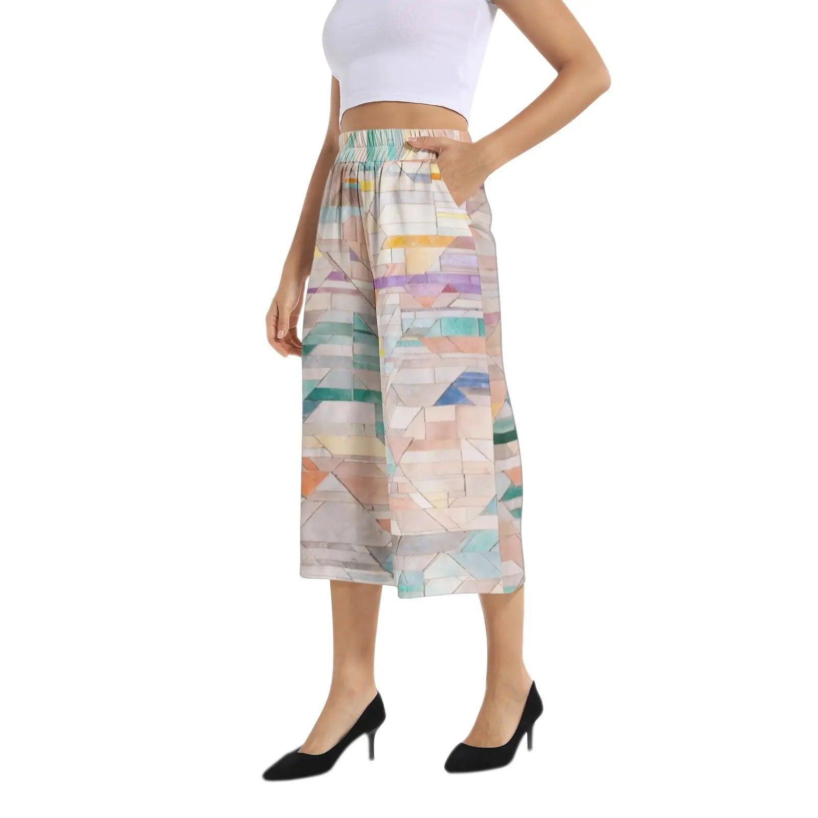 Elastic Waist Capris Wide Leg Pant - Colorful - Mishastyle