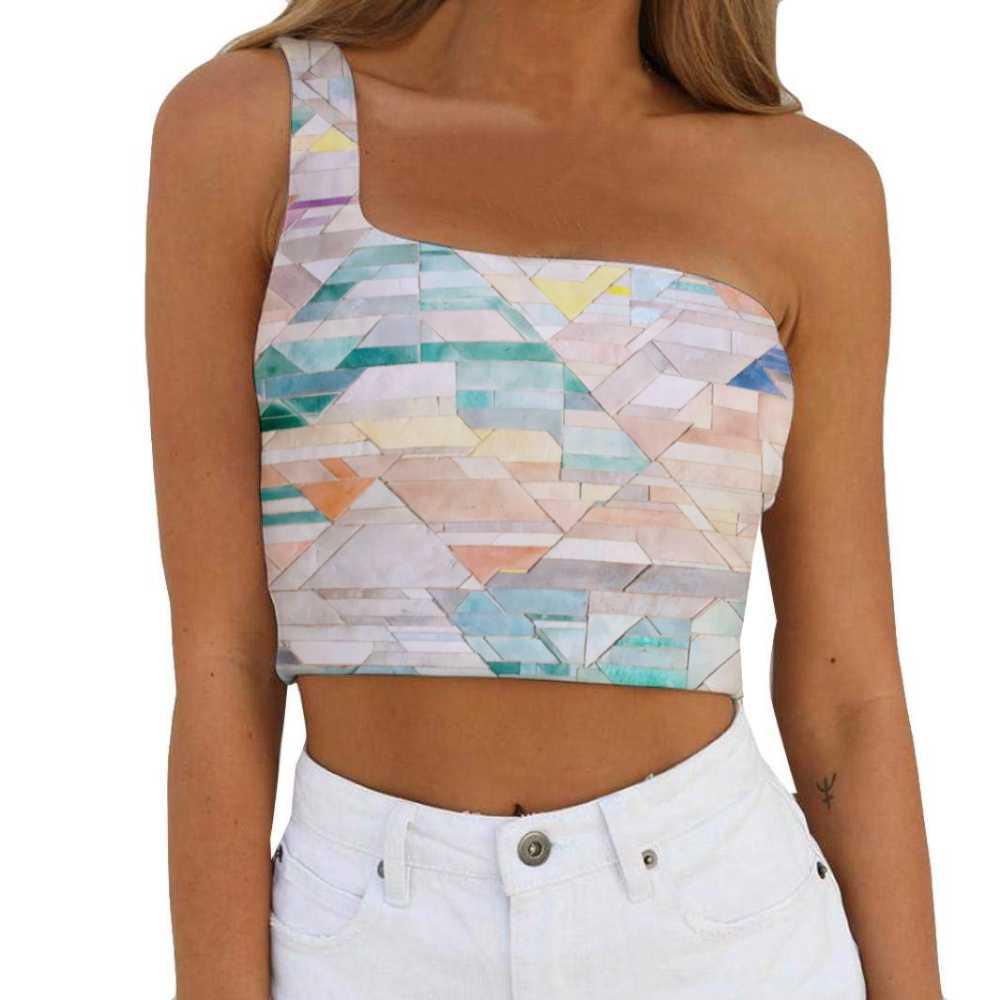 Women's One Shoulder Tank Top - colorful - Mishastyle